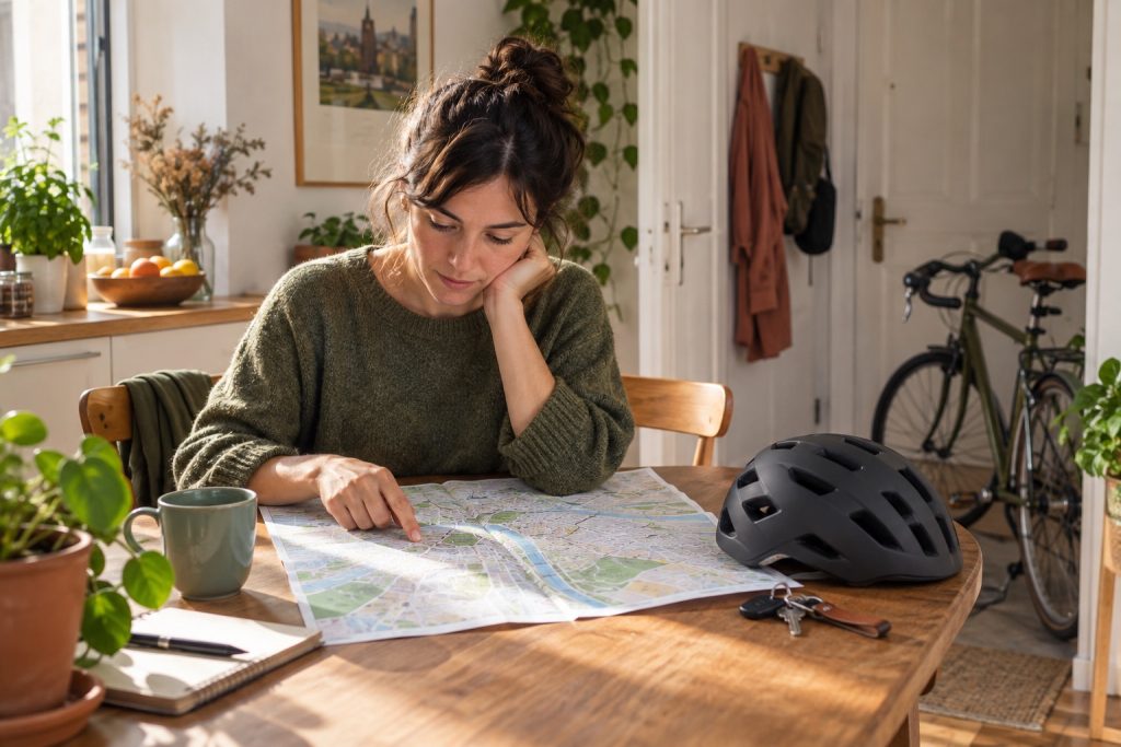 Préparation d’un itinéraire à vélo sur une carte